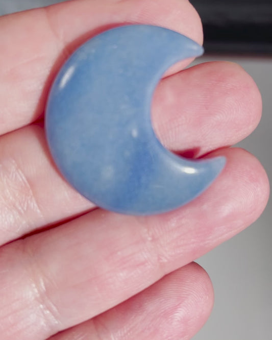 Two Blue Aventurine Carved Moon 30 mm