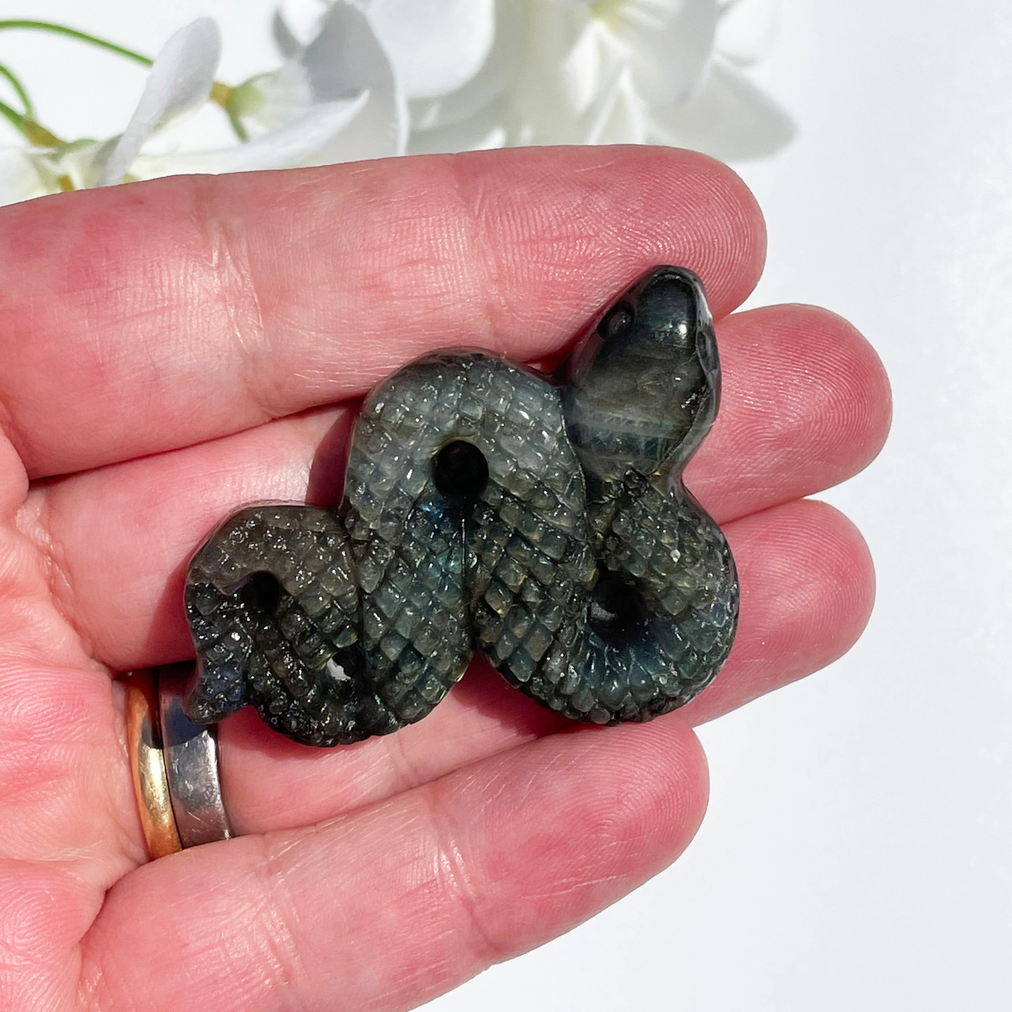 Labradorite Carved Snake Natural Crystal 2 inch