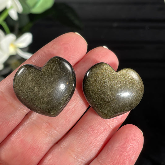 Two Gold Sheen Obsidian Heart Pocket