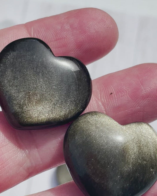 Two Gold Sheen Obsidian Heart Pocket