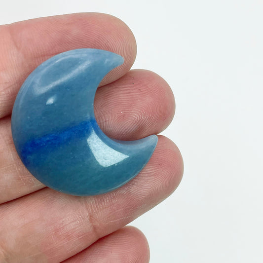 Two Blue Aventurine Carved Moon 30 mm