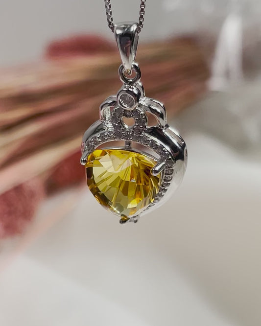 Citrine Gemstone Heart Necklace Silver 925 Gold Plated 14k