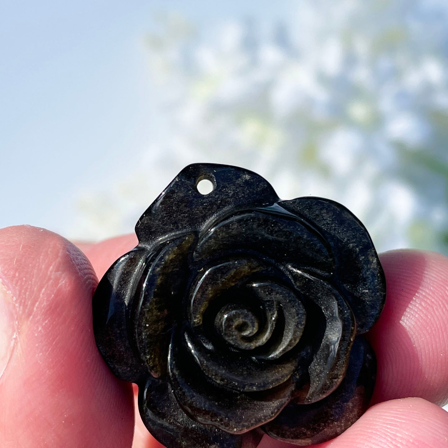 Rose Flower Gold Sheen Obsidian Gold Flash Carved Crystal 1.18 inch