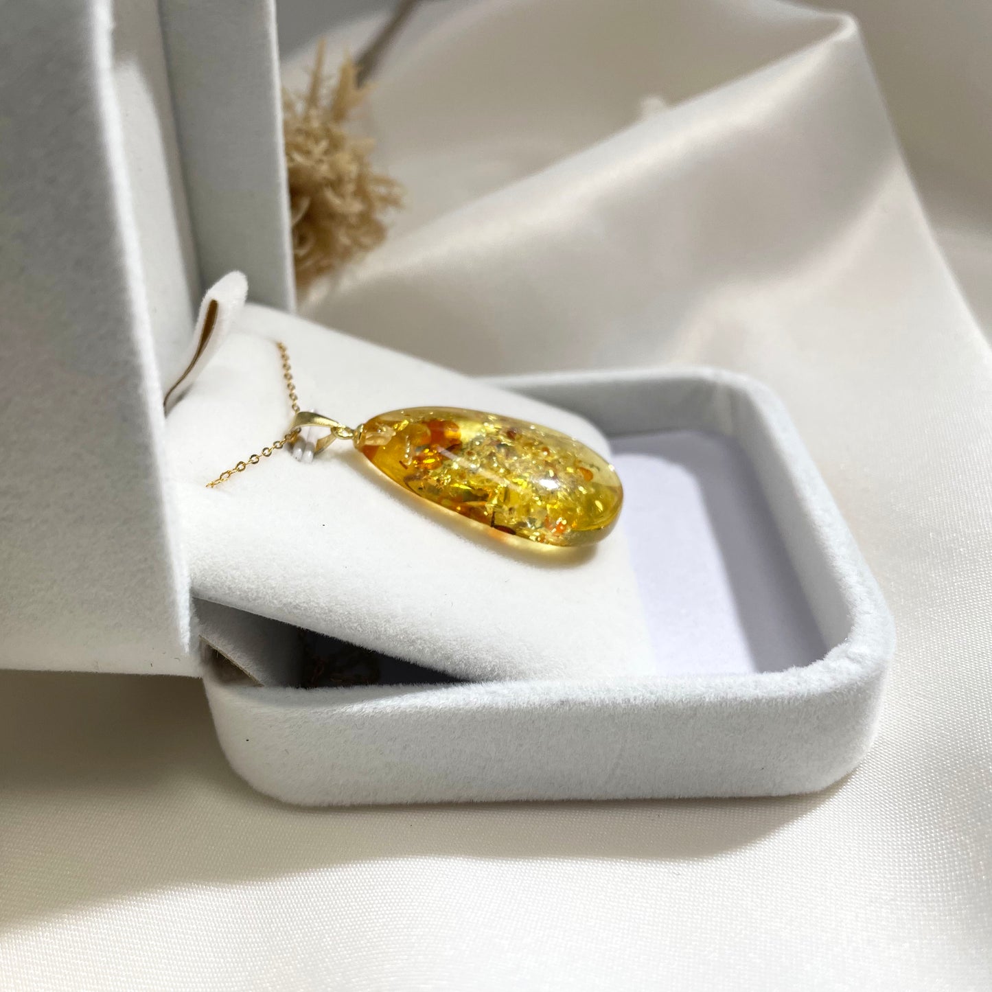 Amber Teardrop Necklace Silver 925 Gold Plated 14k