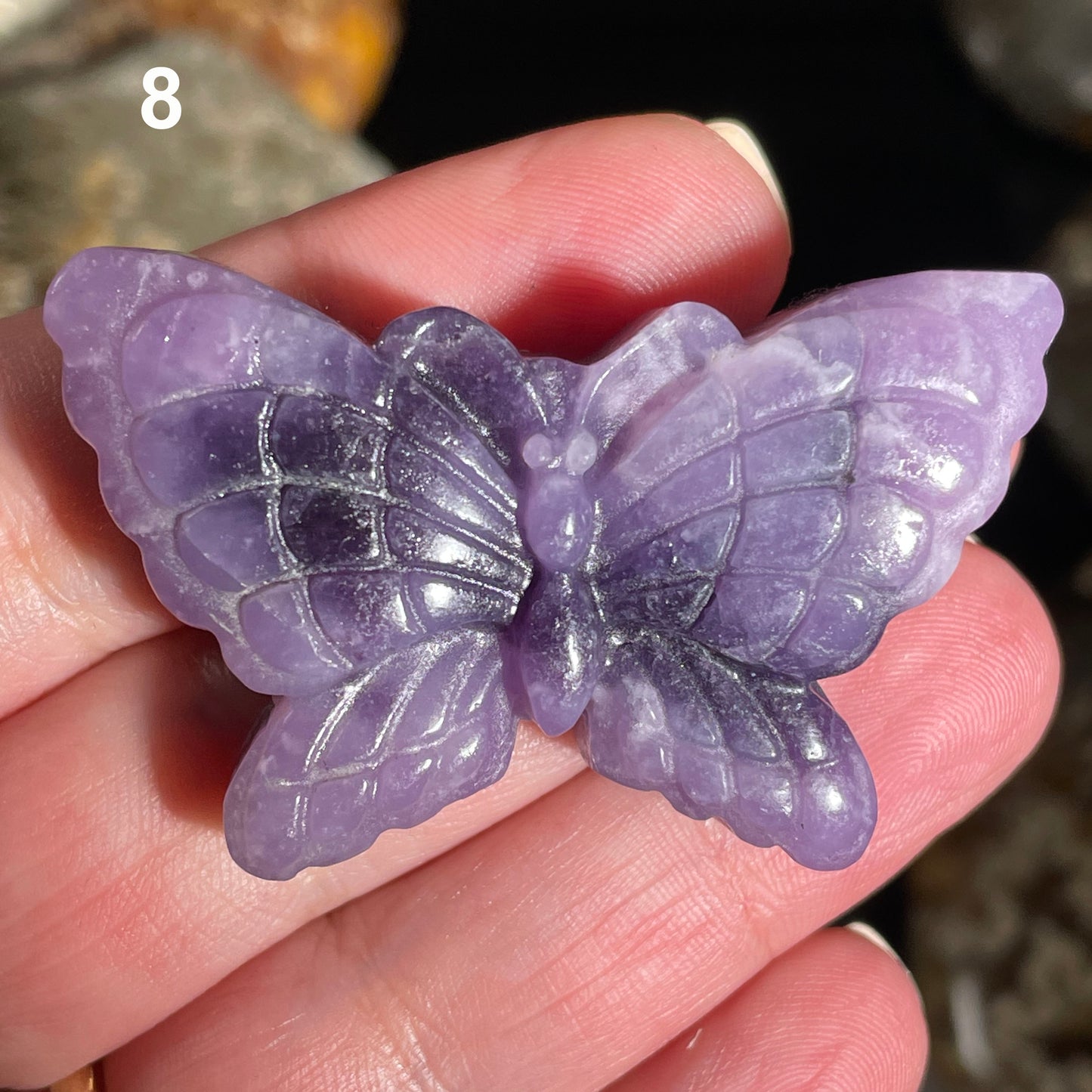 Lepidolite Butterfly Natural Crystal Carved 50 mm