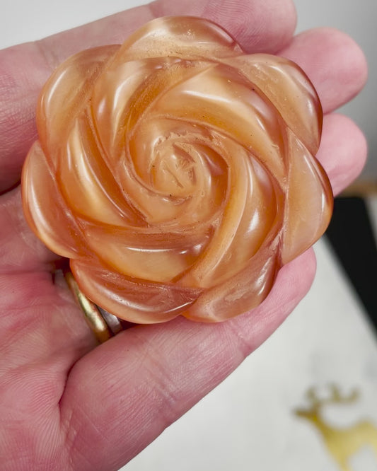 Orange Cat Eye Rose Flower Carving 2 inch