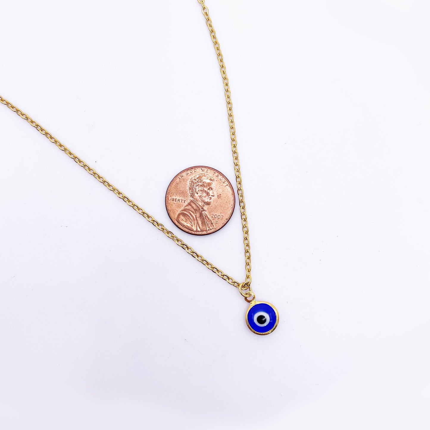 Blue Evil Eyes Necklace Stainless Steel 14K Gold Plated.