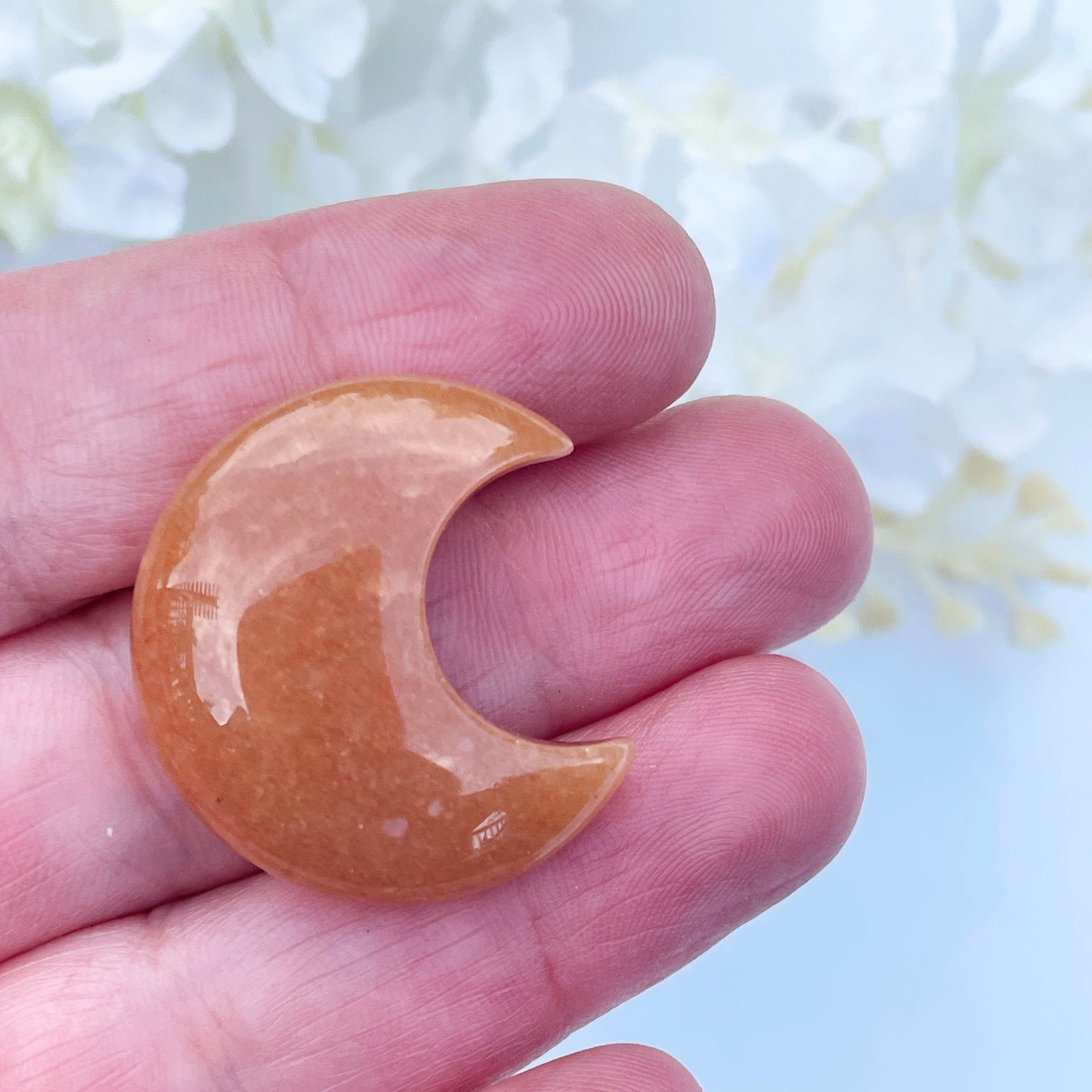 Two Red Aventurine Carved Moon 30 mm